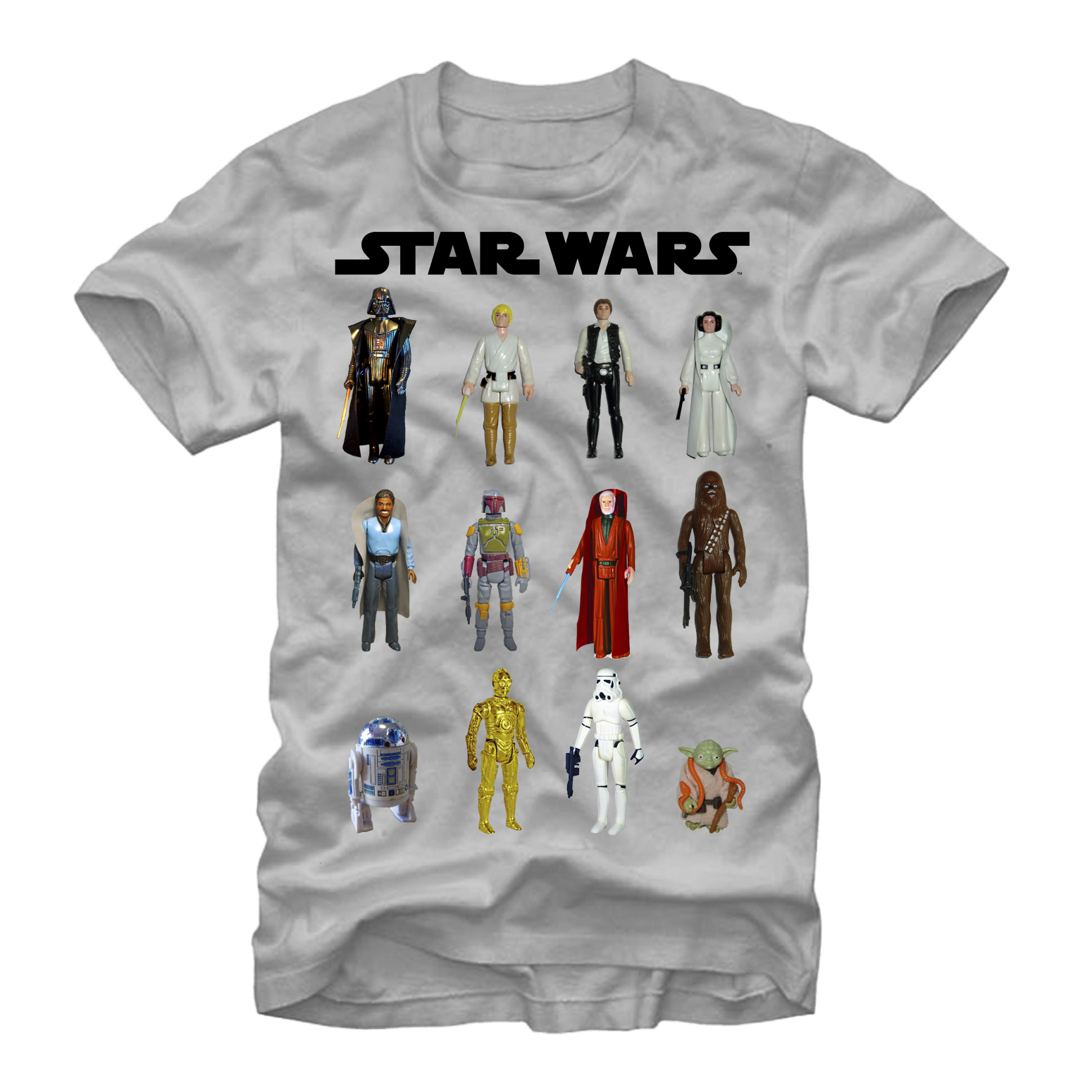 Men's Star Wars Vintage Action Figures Graphic Tee Silver Large